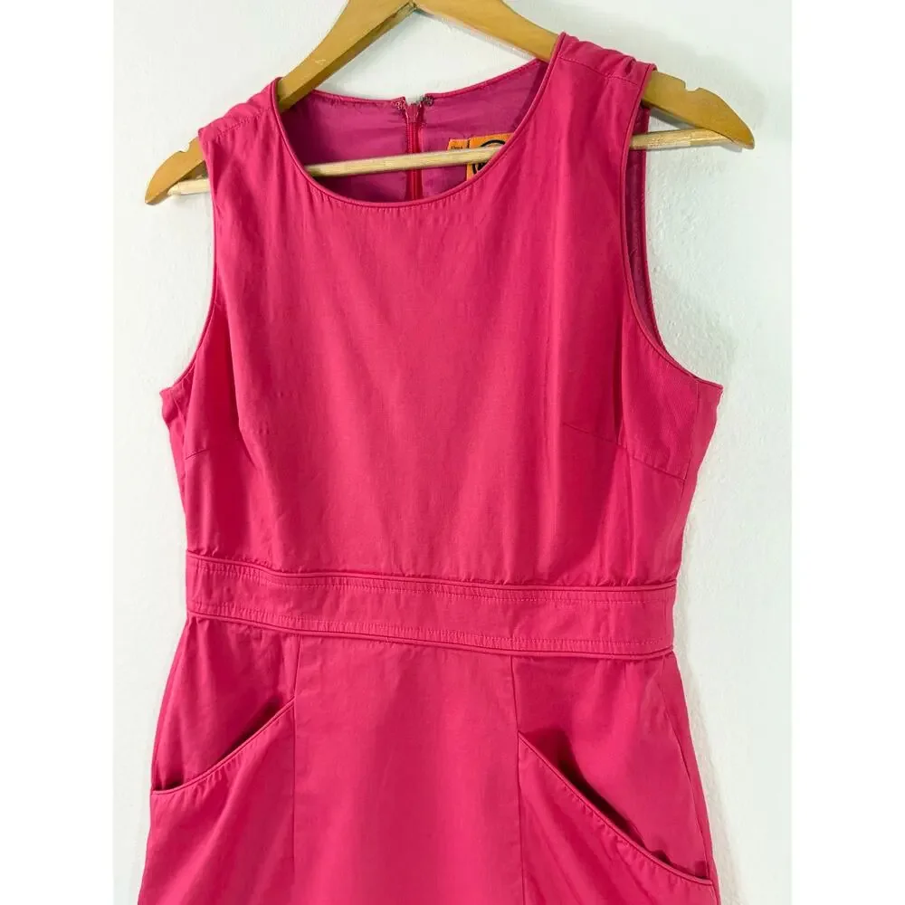 Tory Burch Pink Sleeveless Shift Dress Size 4 Zip Back Pockets Cotton